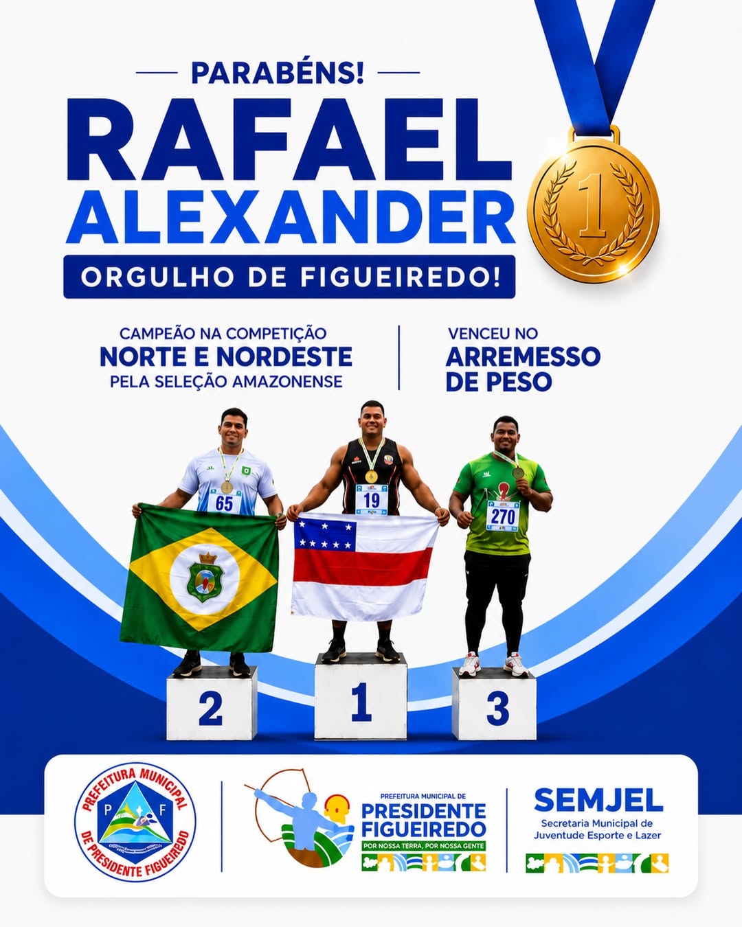 Marca de 13,80 metros garante ouro para atleta amazonense